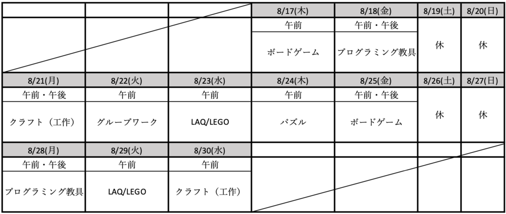 Summer school timetable